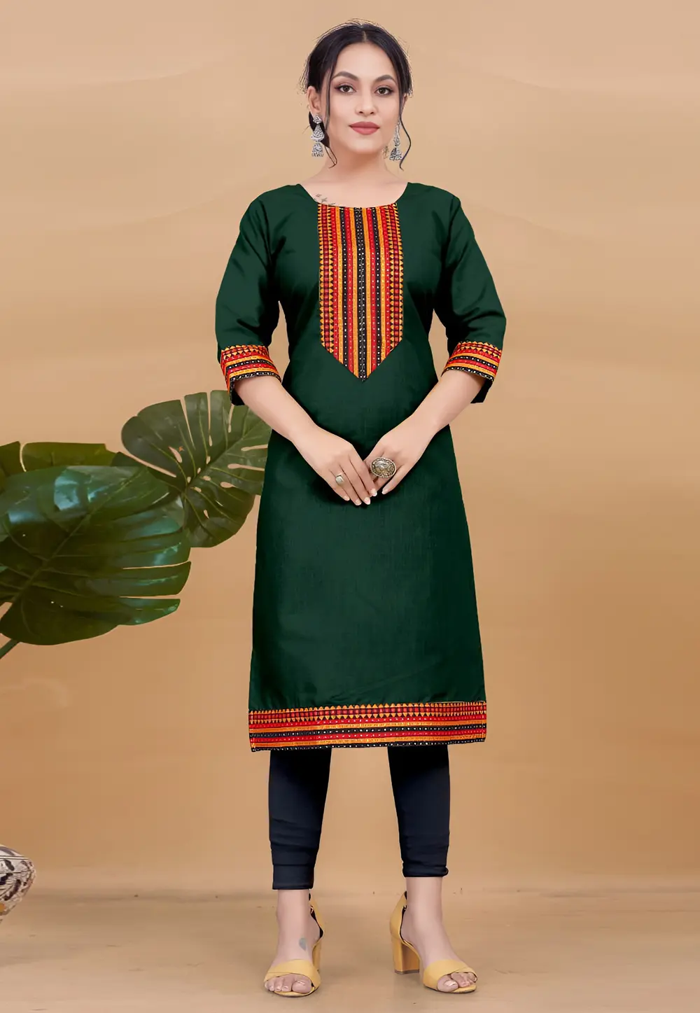 Green Cotton Long Kurti 297530