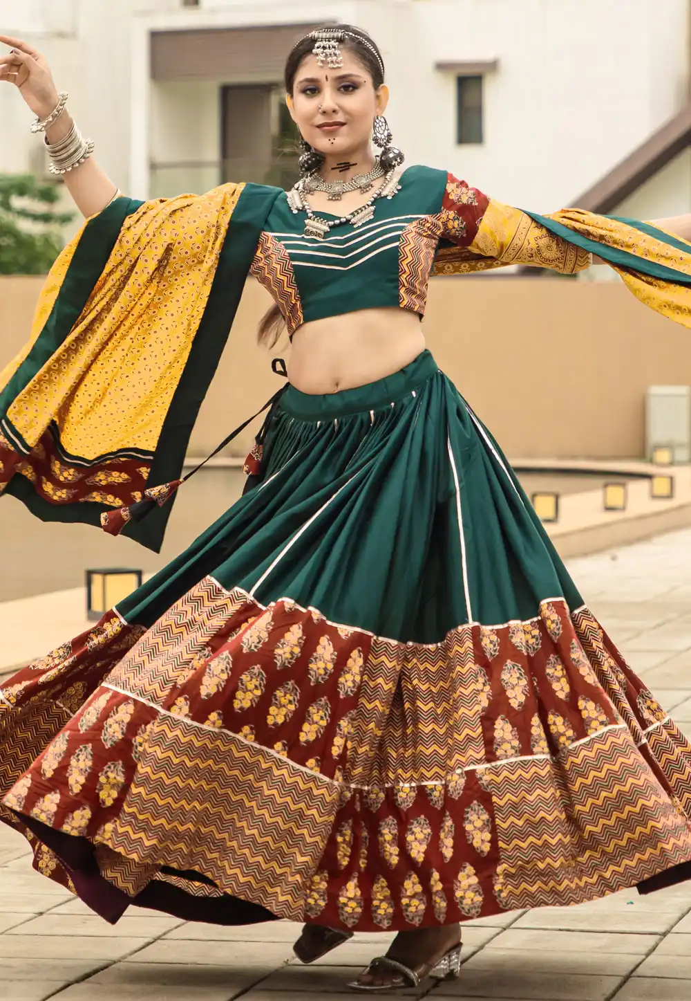 Green Cotton Navratri Chaniya Choli 293865