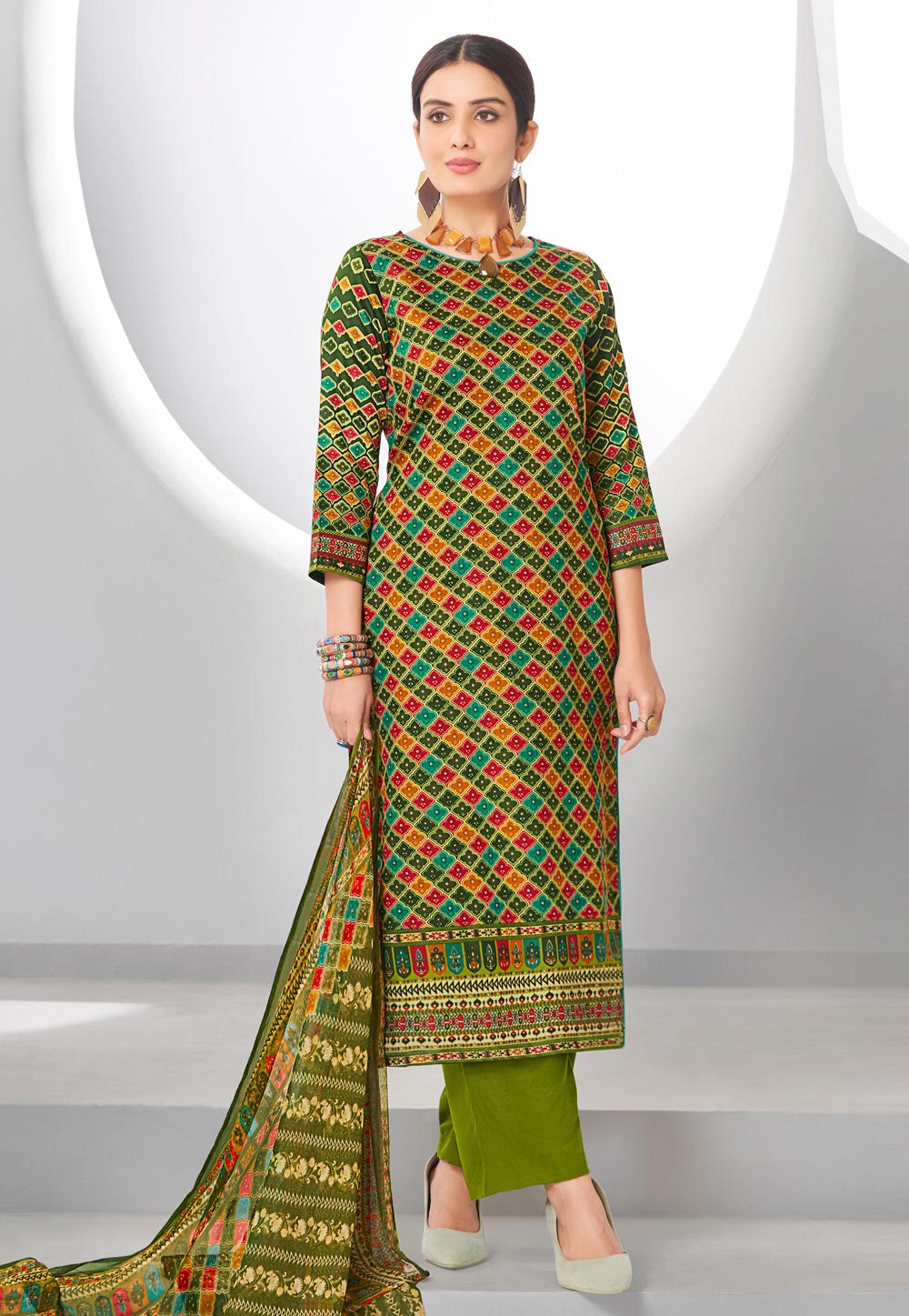 Green Cotton Pakistani Suit 285145
