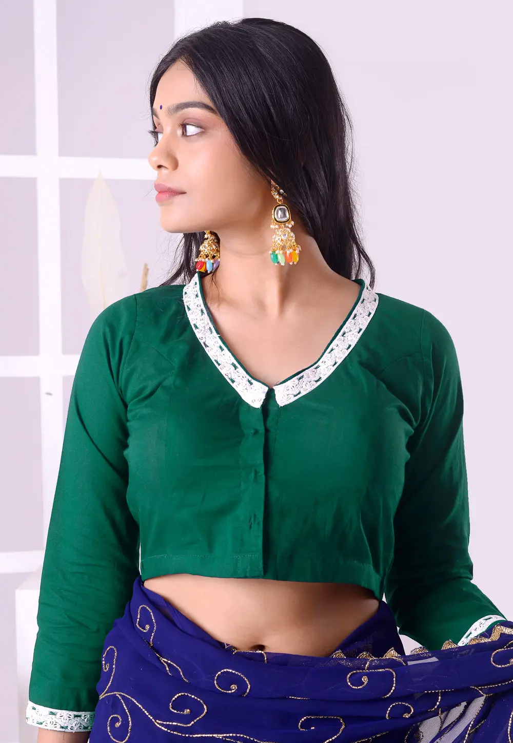 Green Cotton Readymade Blouse 298772