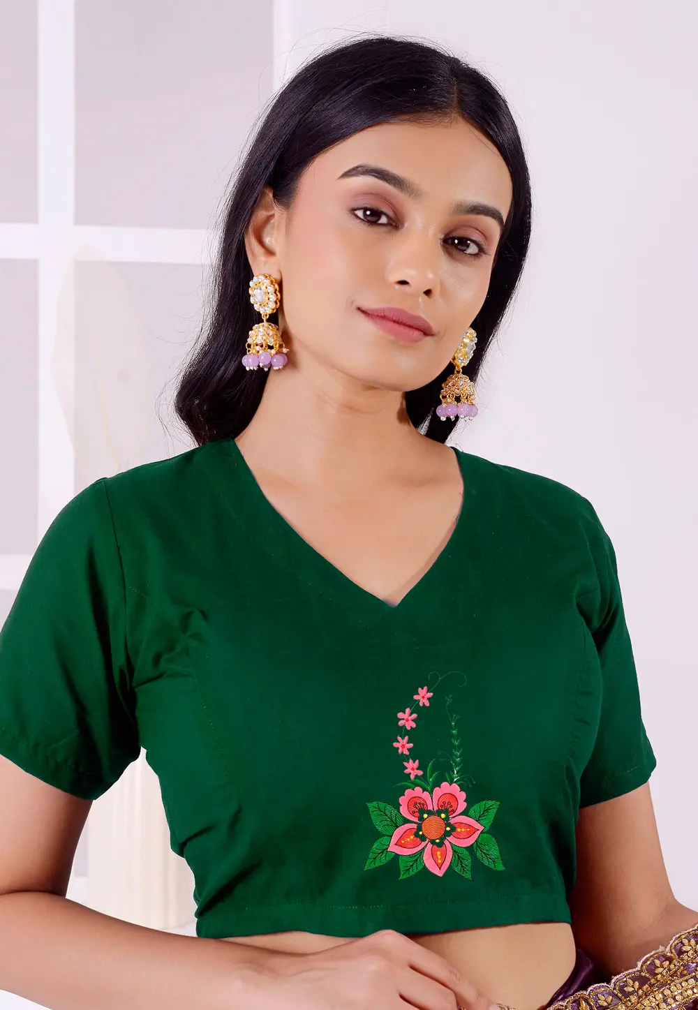 Green Cotton Readymade Blouse 298785