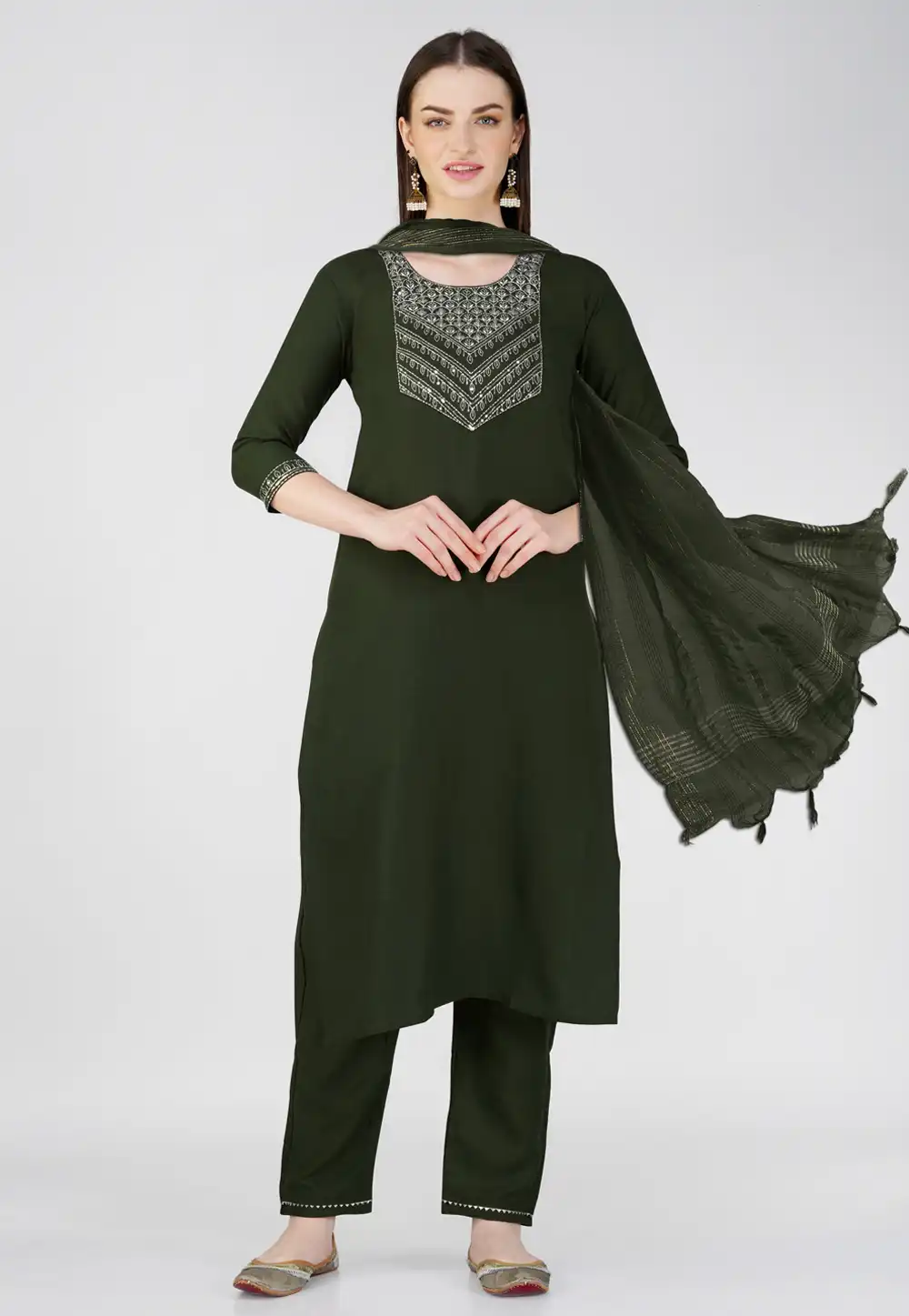 Green Cotton Readymade Pakistani Suit 290615