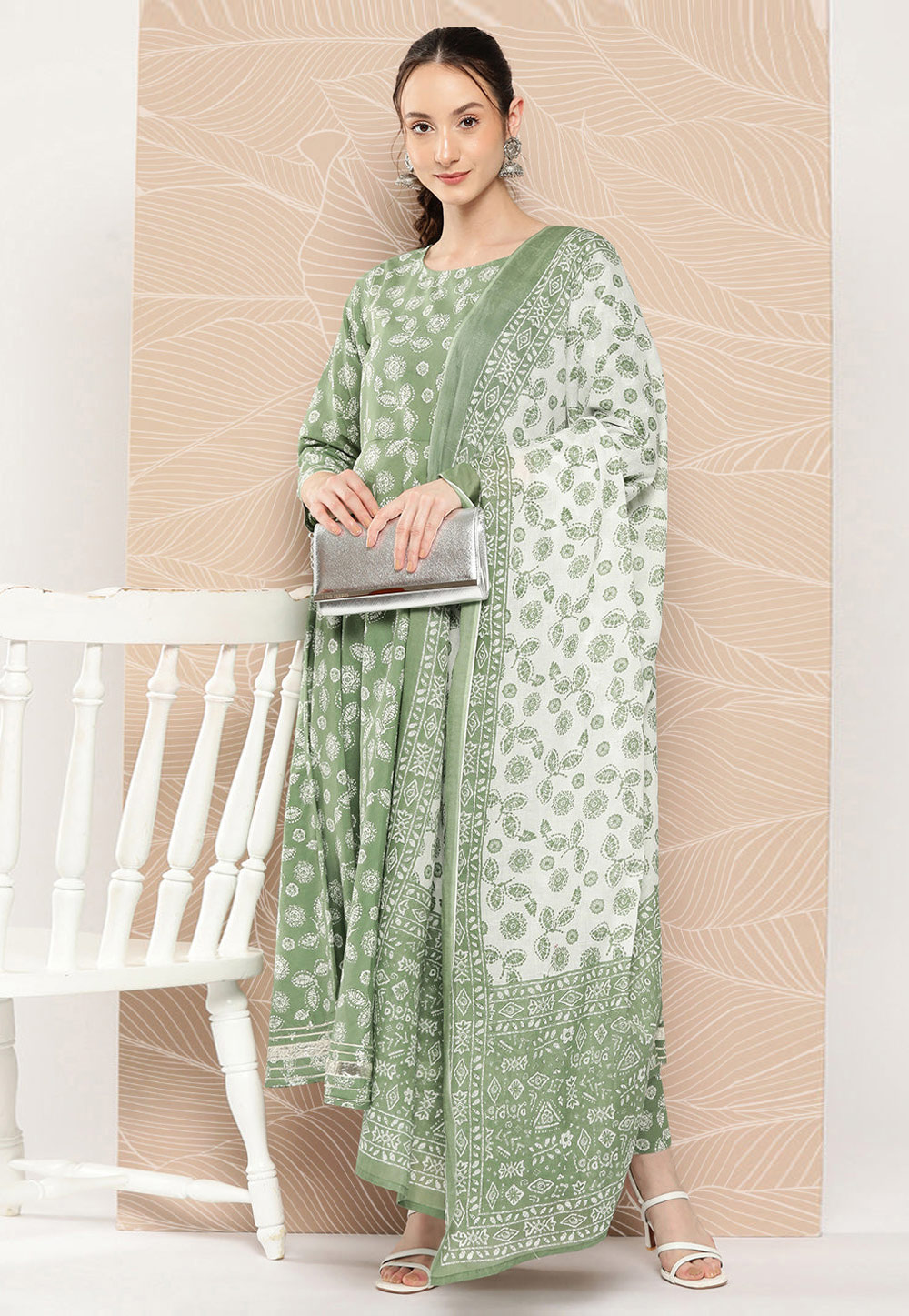 Green Cotton Readymade Pakistani Suit 282164
