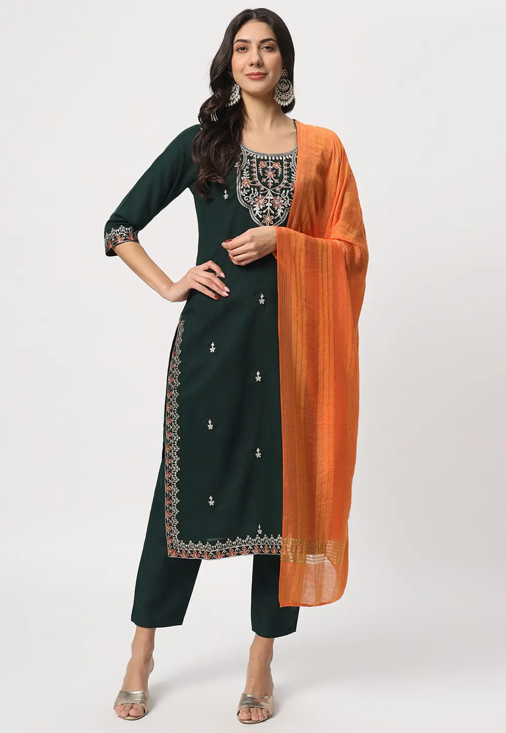 Green Cotton Readymade Pant Style Suit 300365