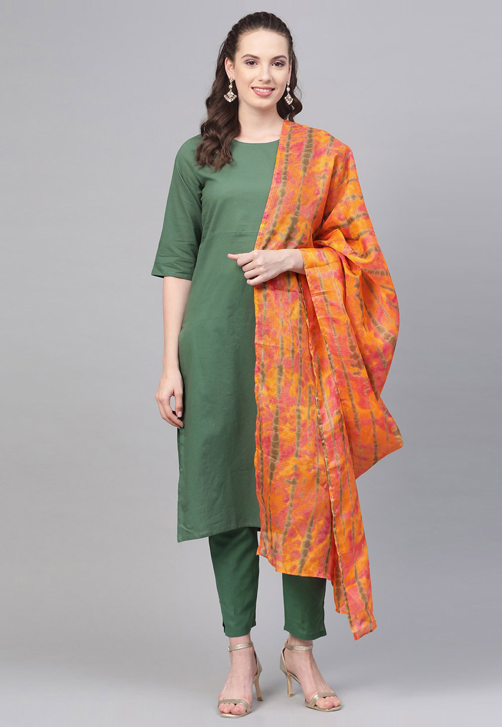Green Cotton Readymade Pant Style Suit 282093