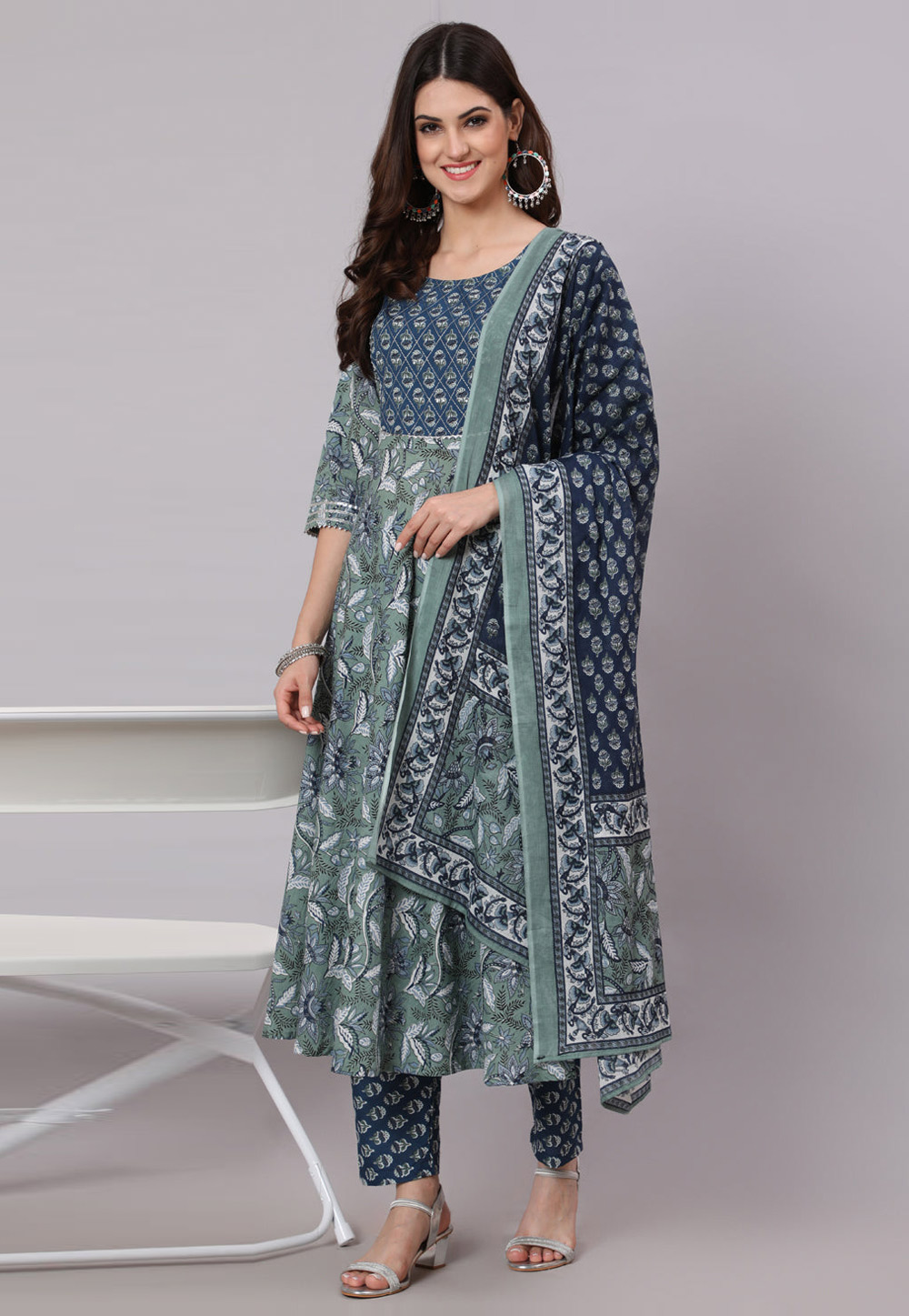 Green Cotton Readymade Pant Style Suit 282123