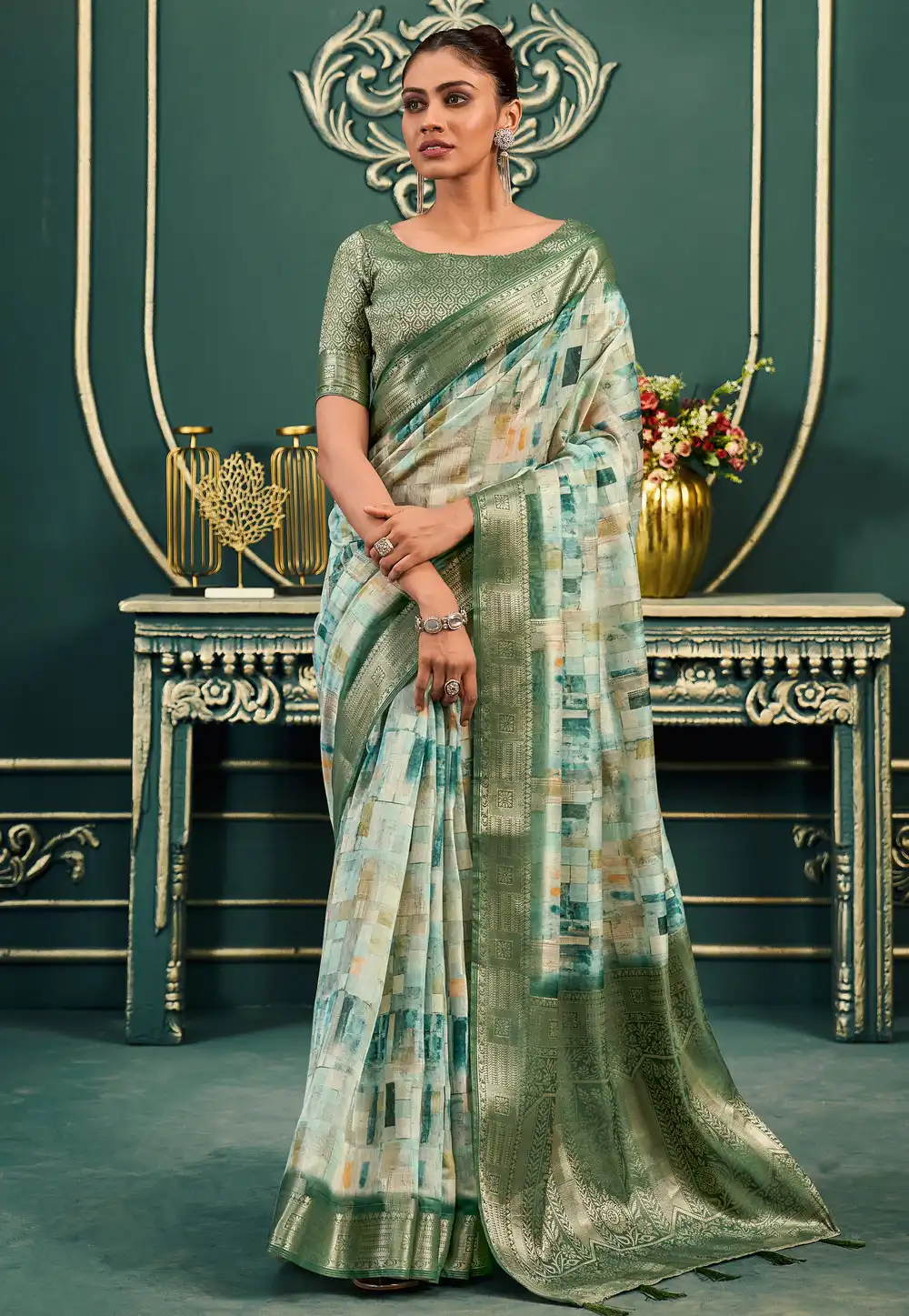 Green Cotton Saree With Blouse 288750