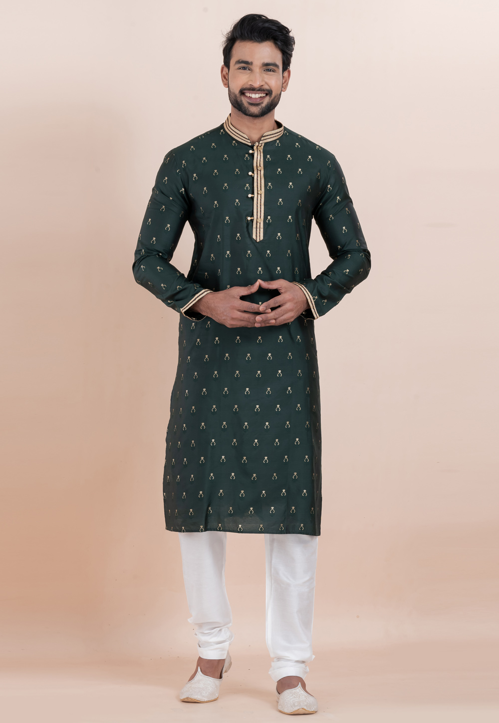 Green Cotton Silk Kurta Pajama 306010