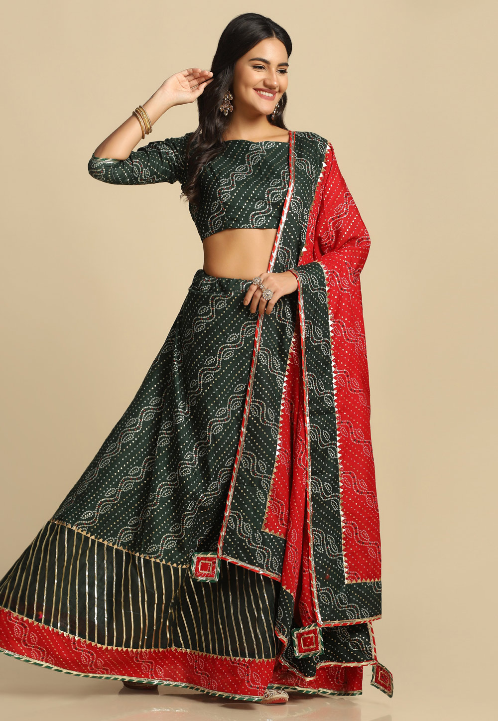 Green Cotton Silk Lehenga Choli 287257