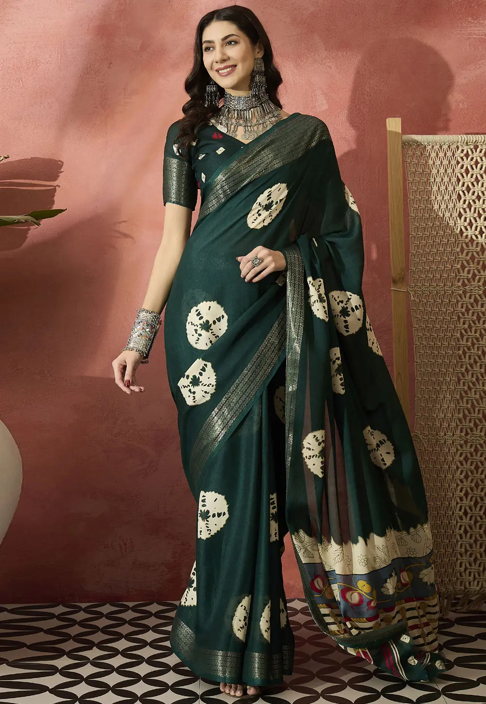 Green Cotton Silk Saree With Blouse 304699