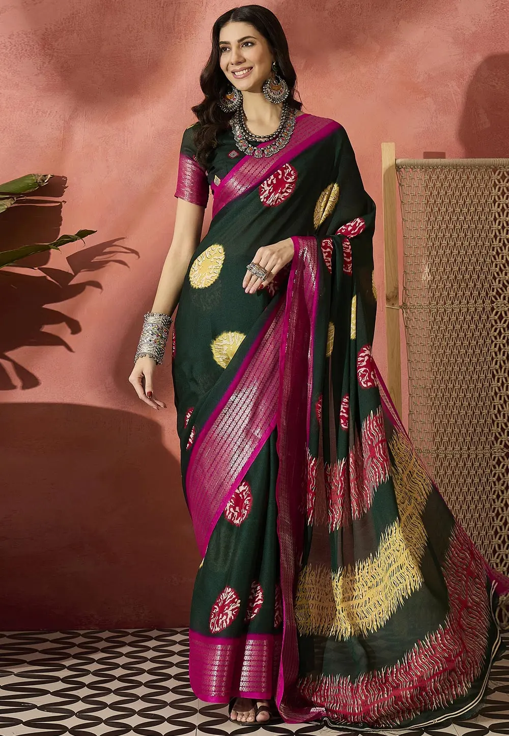 Green Cotton Silk Saree With Blouse 304721