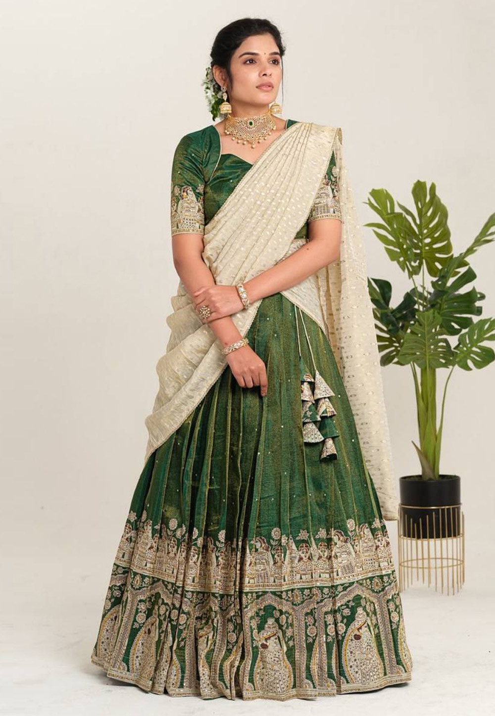 Green Crepe Readymade Circular Lehenga Choli 310647