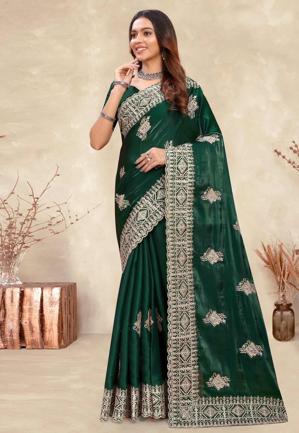 Green Crepe Silk Saree With Blouse 282863