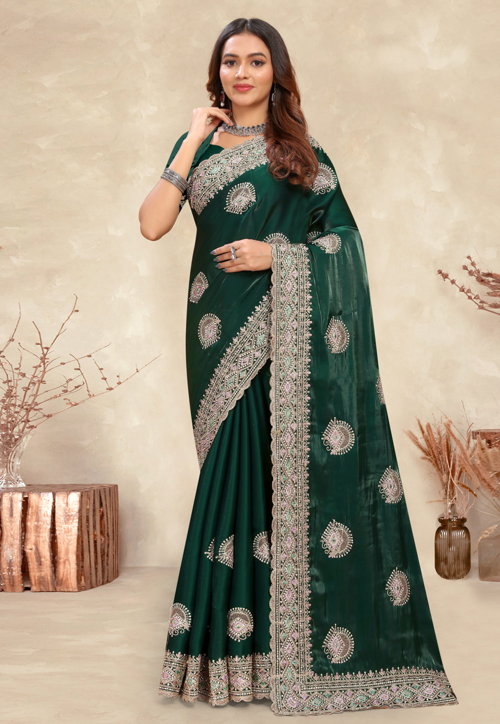 Green Crepe Silk Saree With Blouse 282867