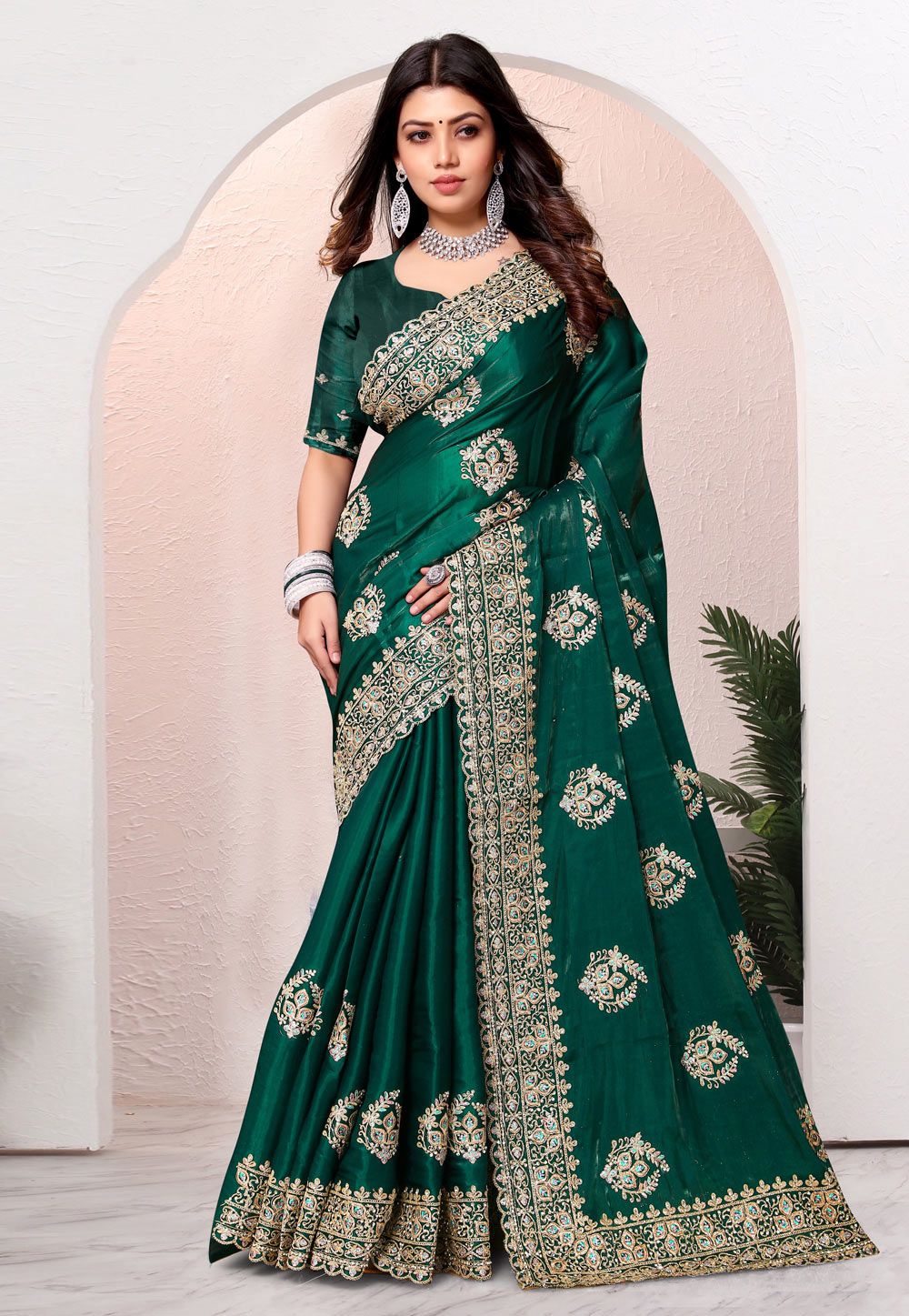 Green Crepe Silk Saree With Blouse 282860