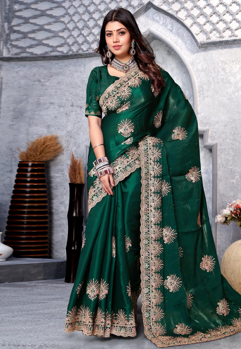 Green Crepe Silk Saree With Blouse 283019
