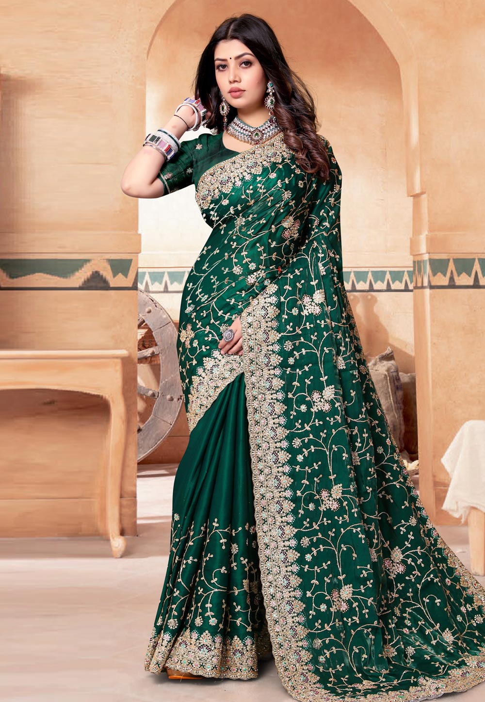 Green Crepe Silk Saree With Blouse 283023