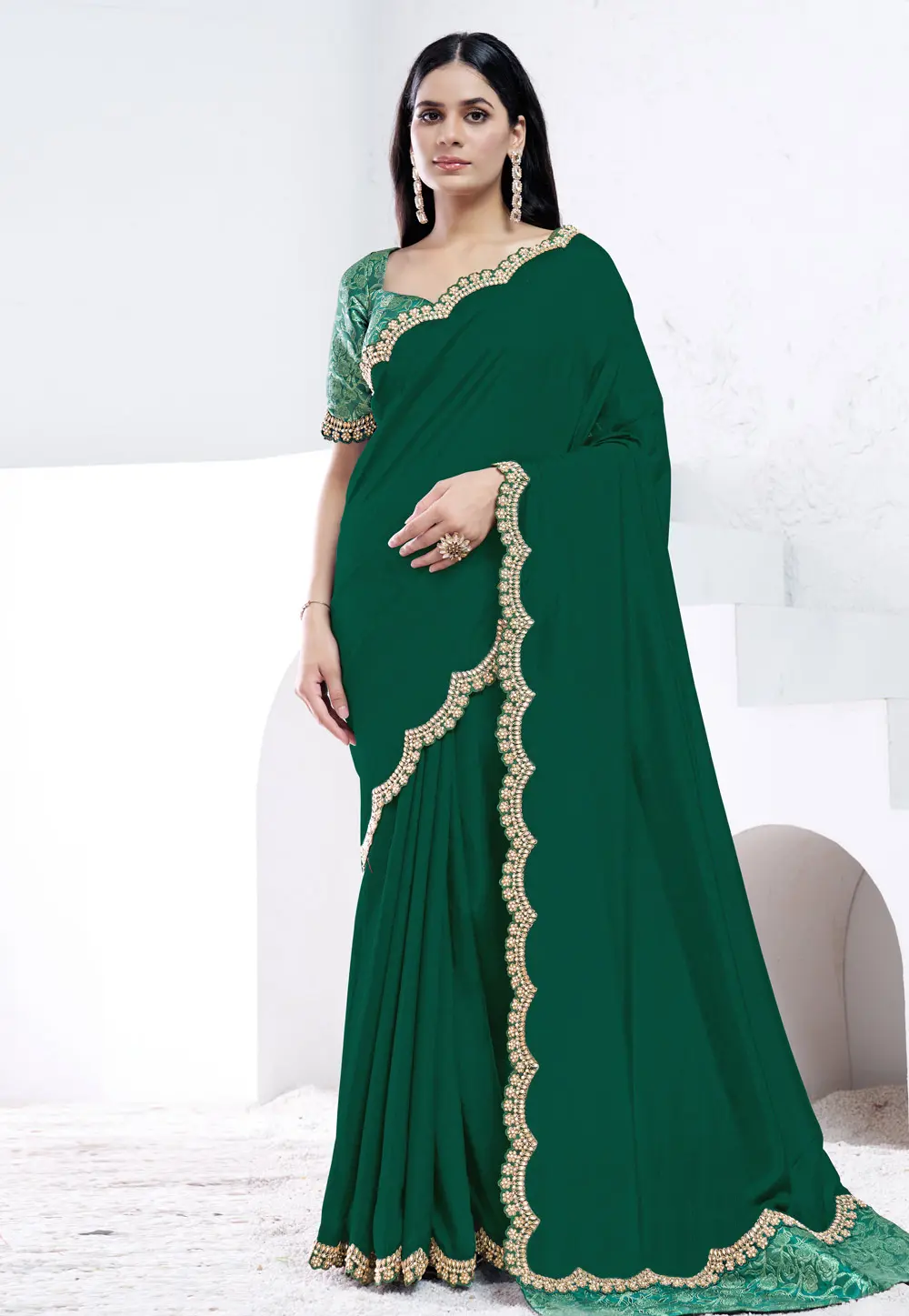 Green Crepe Silk Saree With Blouse 301282