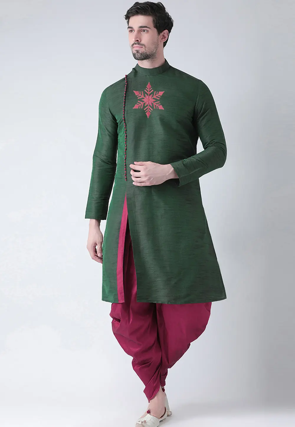 Green Dupion Silk Dhoti Kurta 303391