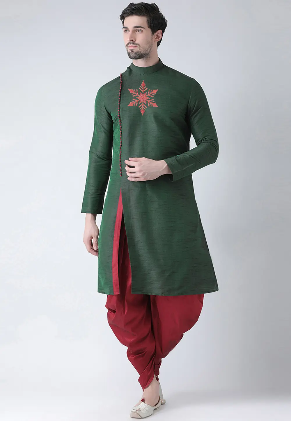 Green Dupion Silk Dhoti Kurta 303392