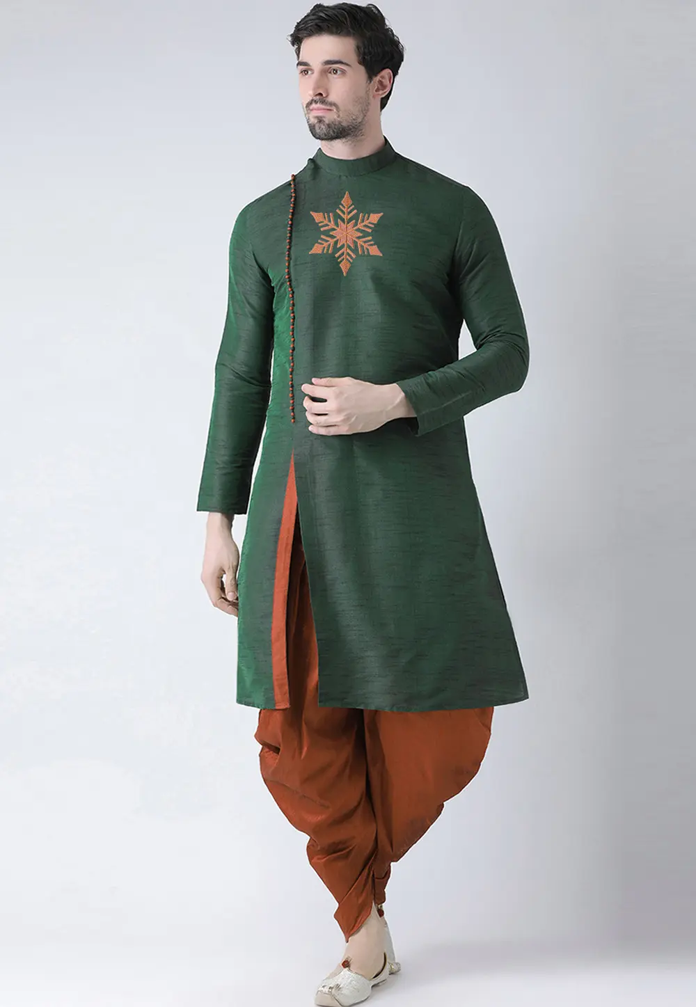 Green Dupion Silk Dhoti Kurta 303393