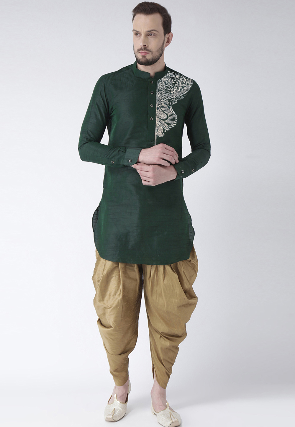 Green Dupion Silk Dhoti Kurta 304890