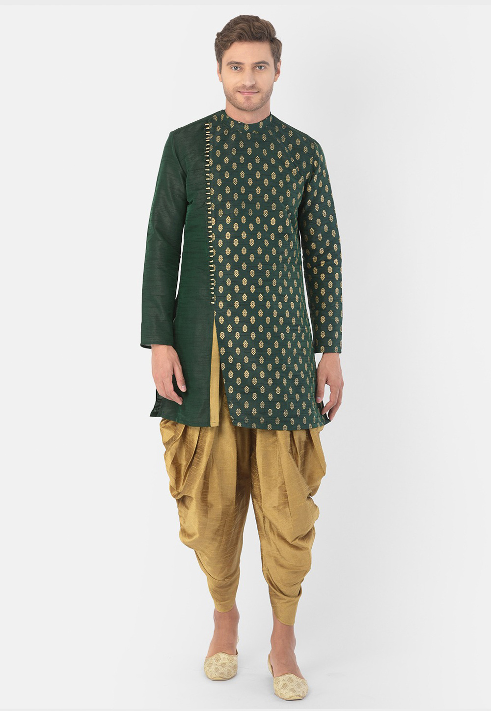 Green Dupion Silk Dhoti Kurta 286435