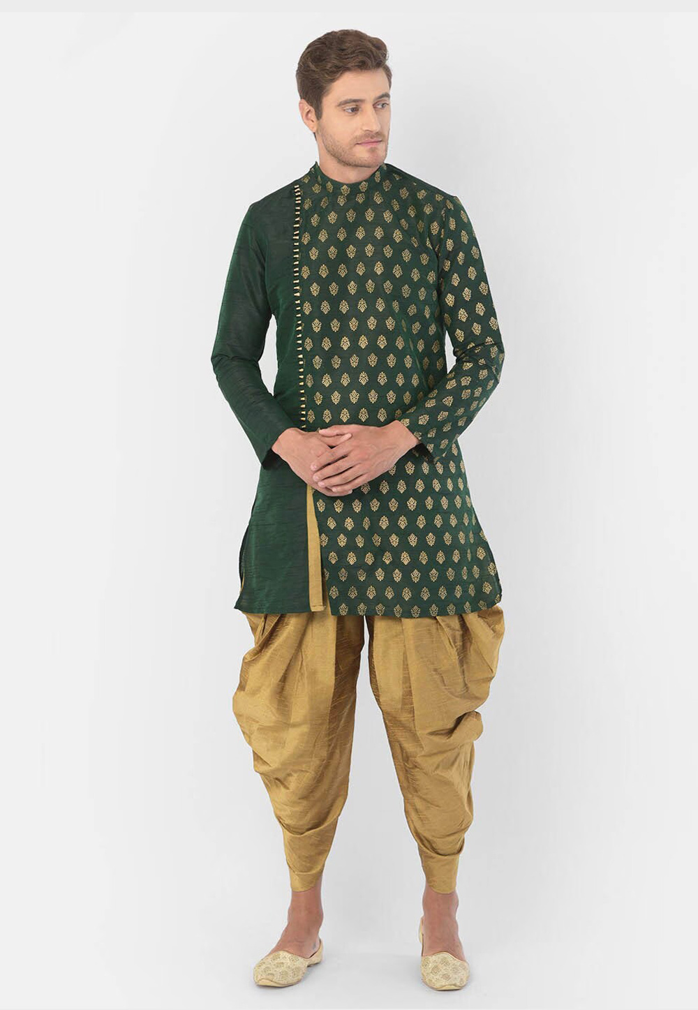 Green Dupion Silk Dhoti Kurta 286437