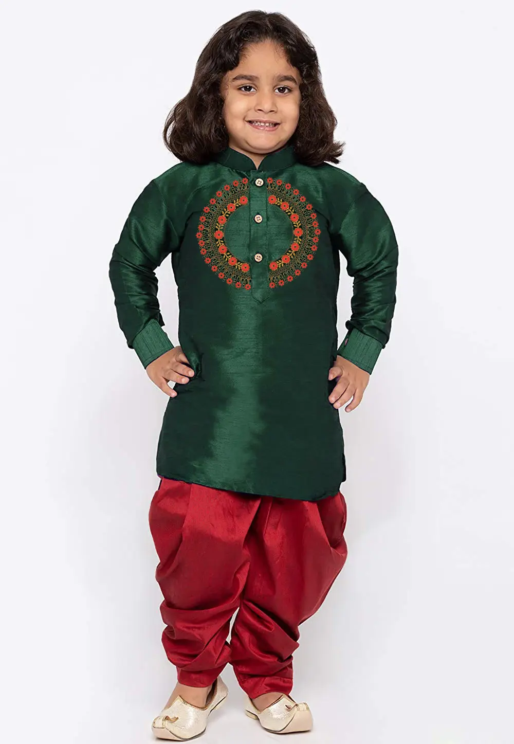 Green Dupion Silk Kids Dhoti Kurta 301807