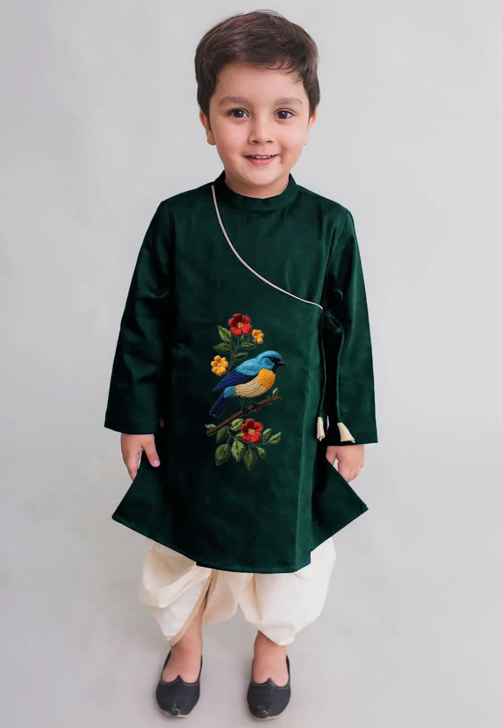 Green Dupion Silk Kids Dhoti Kurta 302089