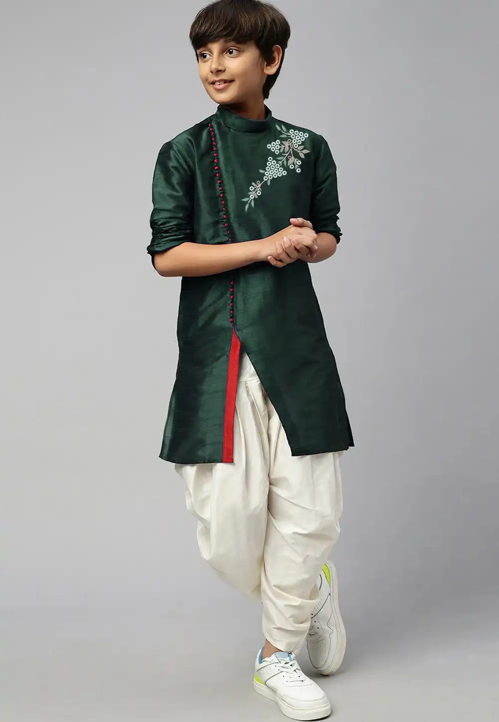 Green Dupion Silk Kids Dhoti Kurta 289206