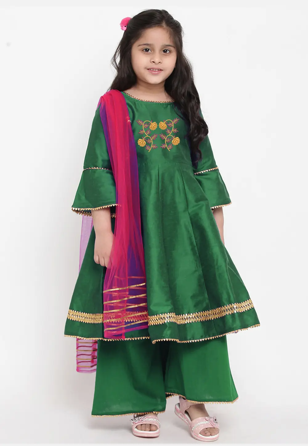 Green Dupion Silk Kids Palazzo Suit 301847