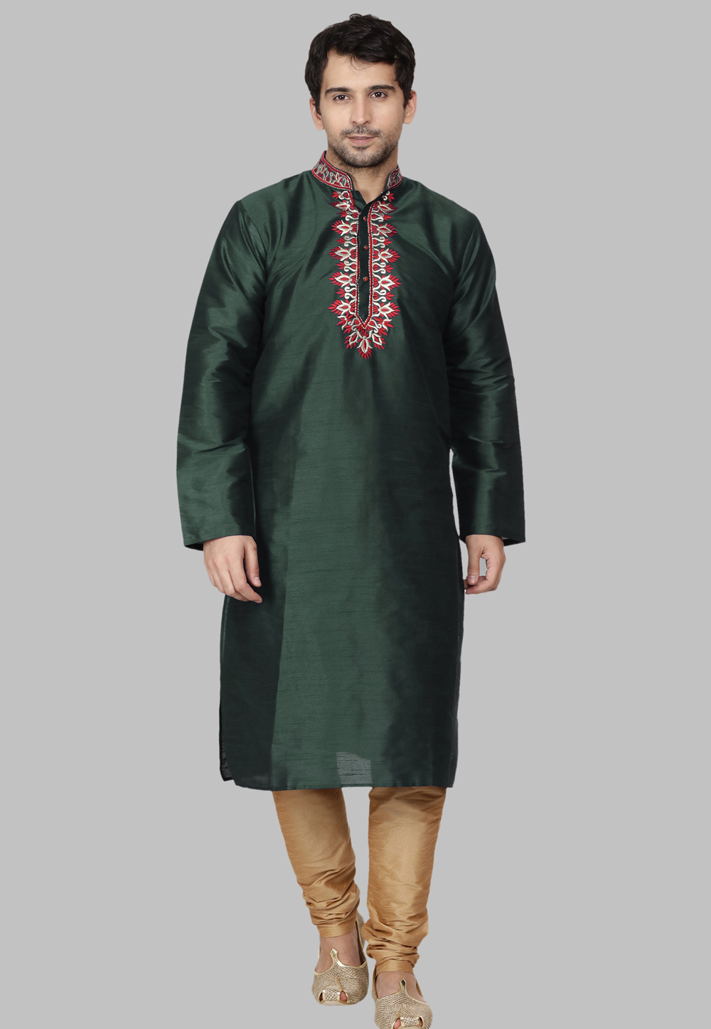 Green Dupion Silk Kurta Pajama 286727