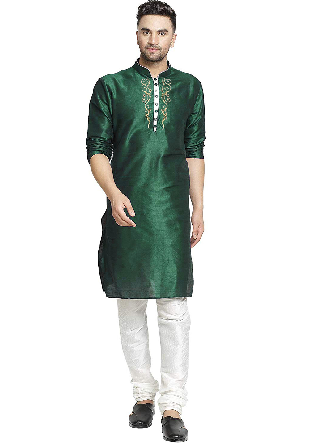 Green Dupion Silk Kurta Pajama 305124