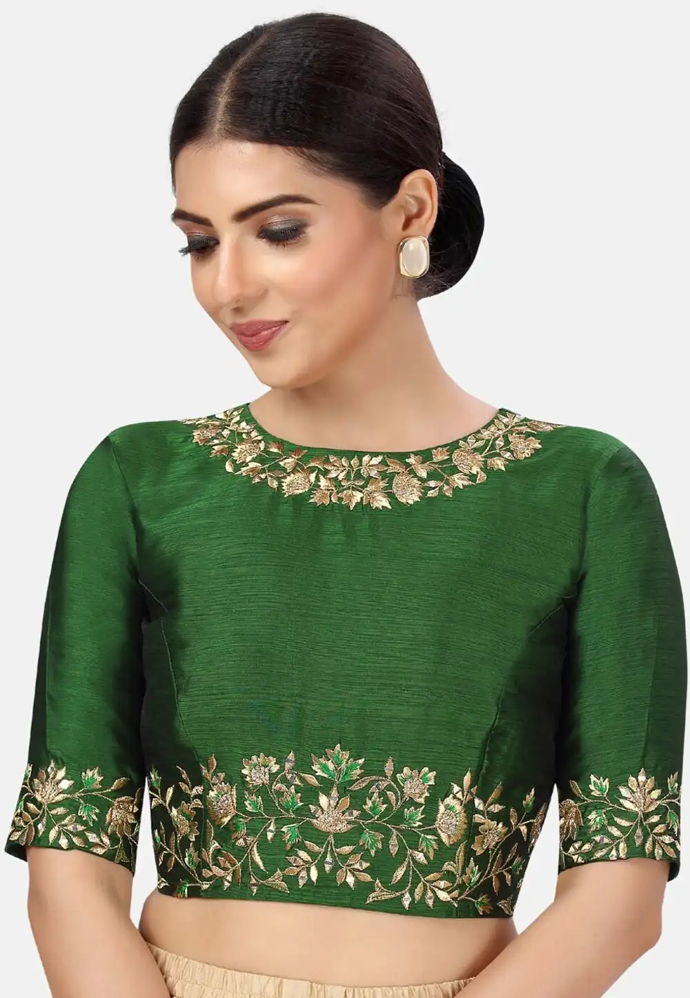 Green Dupion Silk Readymade Blouse 293666