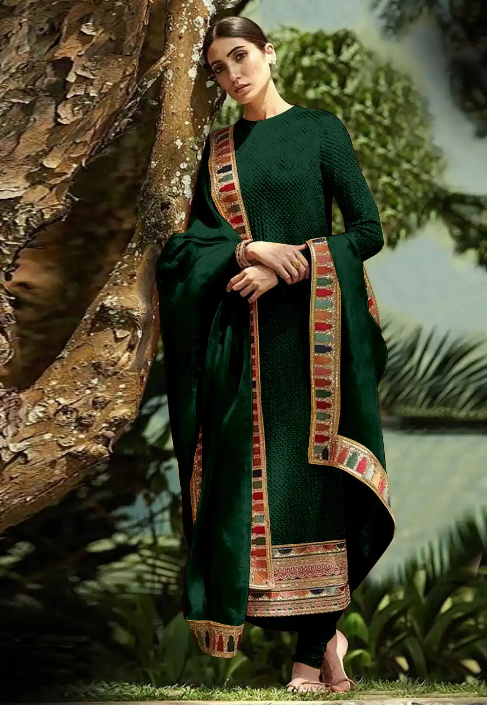 Green Faux Georgette Churidar Suit 292140