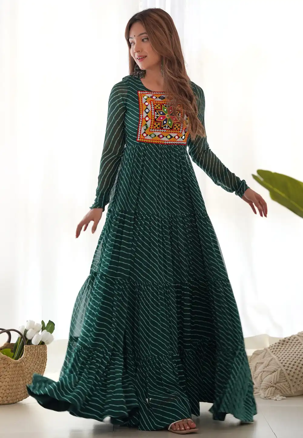 Green Faux Georgette Navratri Wear Gown 293383