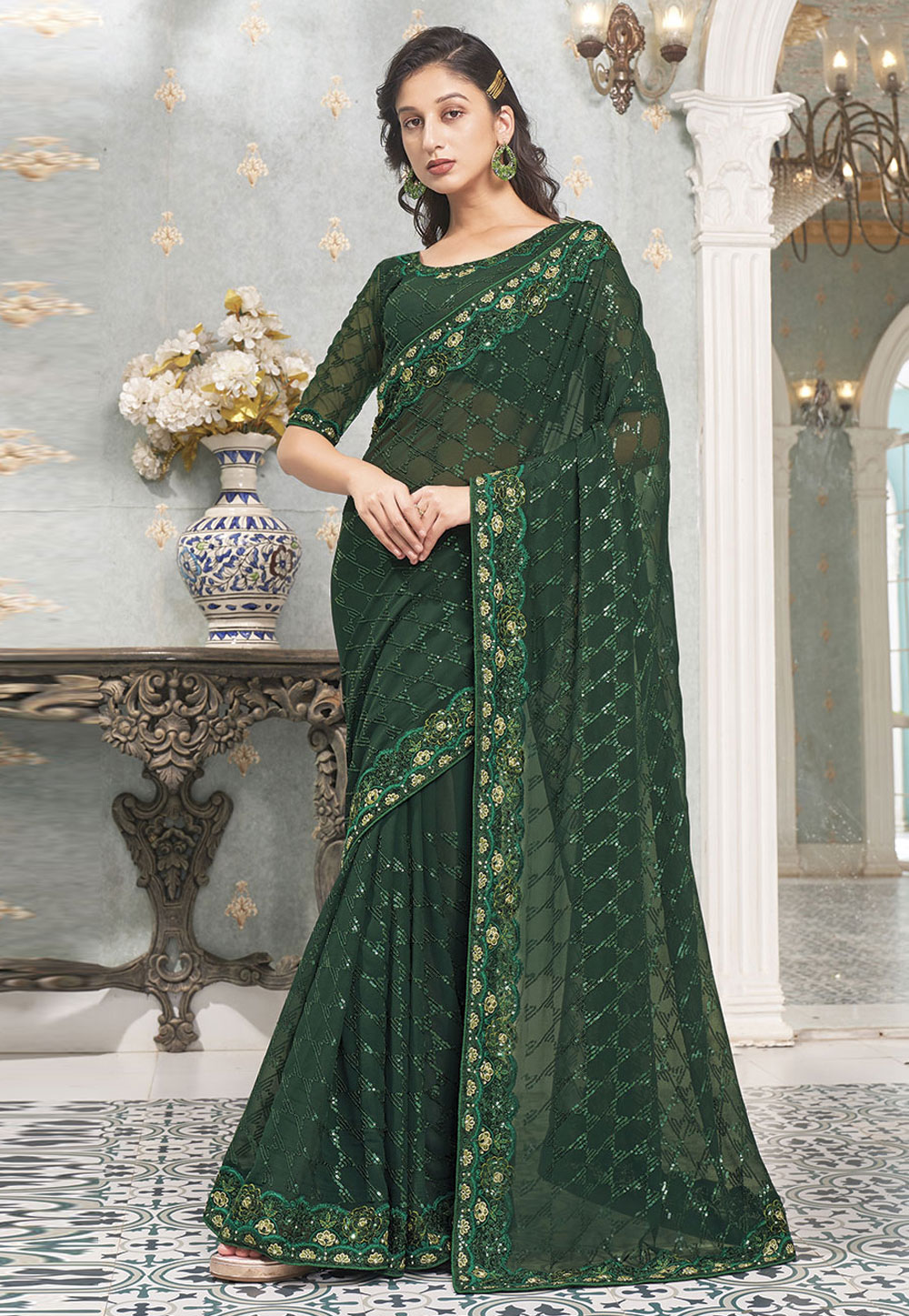 Green Faux Georgette Saree With Blouse 279845