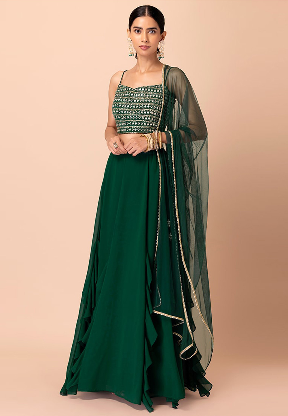 Green Georgette A Line Lehenga Choli 305307