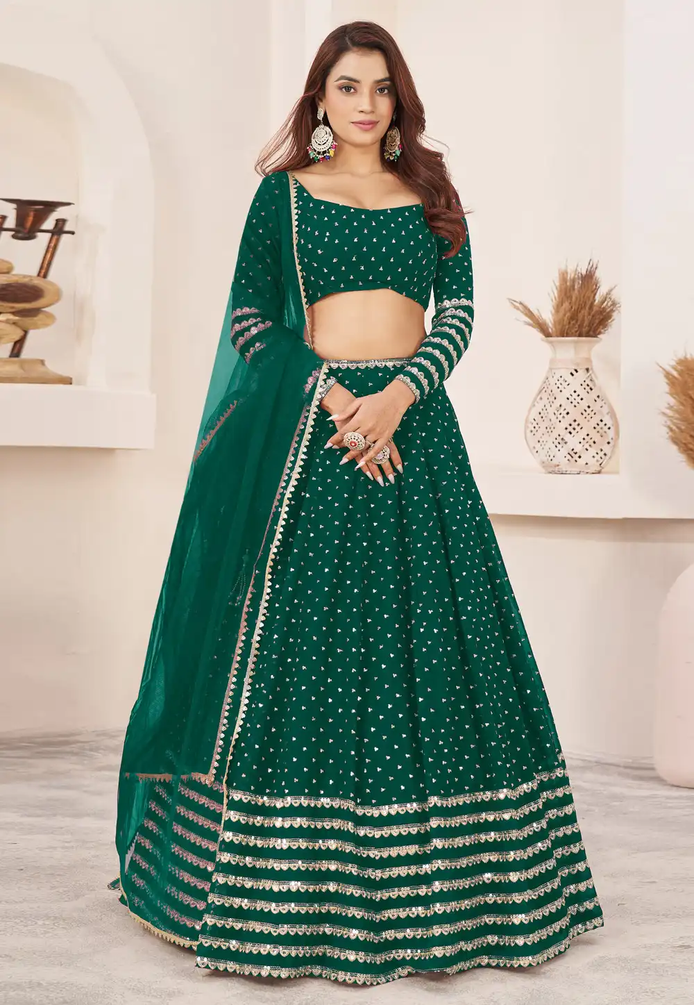 Green Georgette A Line Lehenga Choli 294288