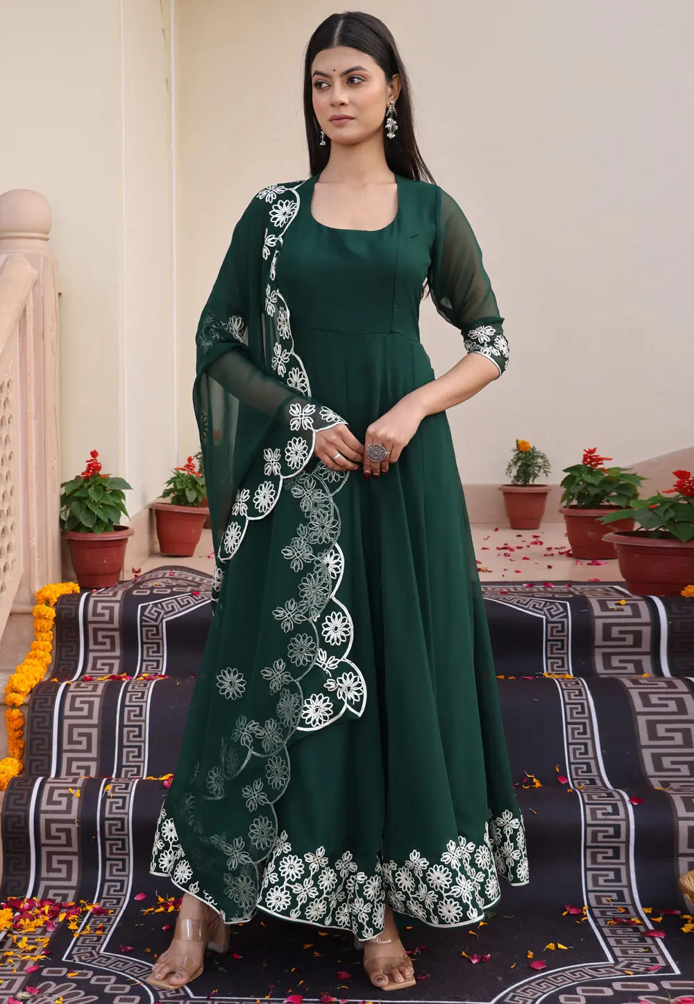 Green Georgette Anarkali Suit 304010