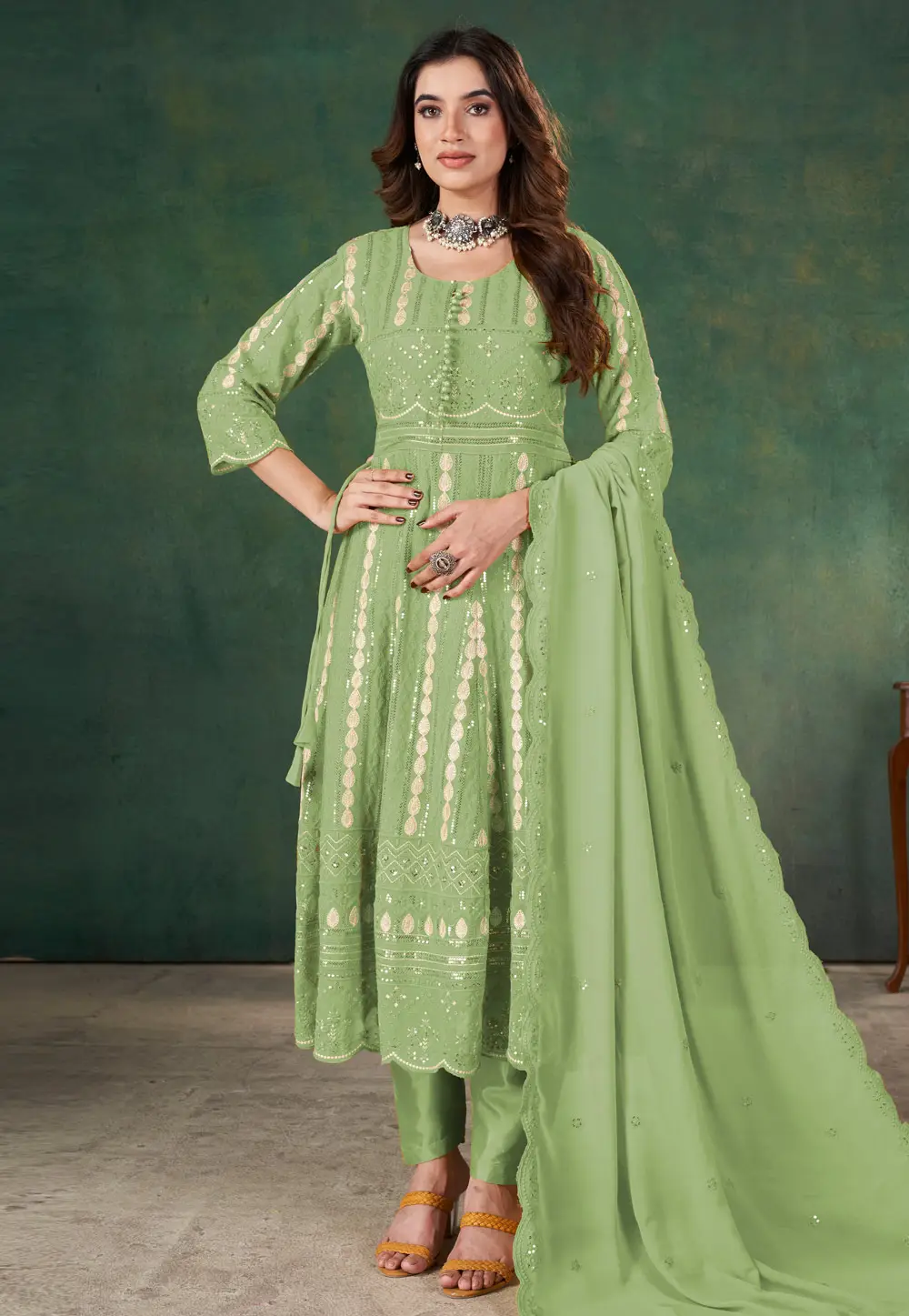 Green Georgette Anarkali Suit 296574