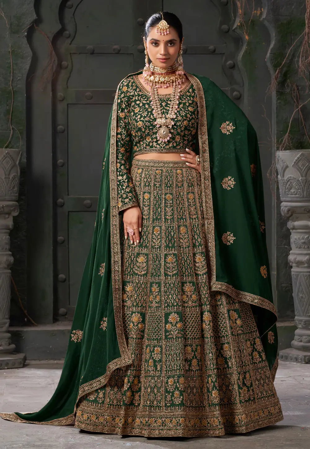 Green Georgette Bridal Lehenga Choli 295211