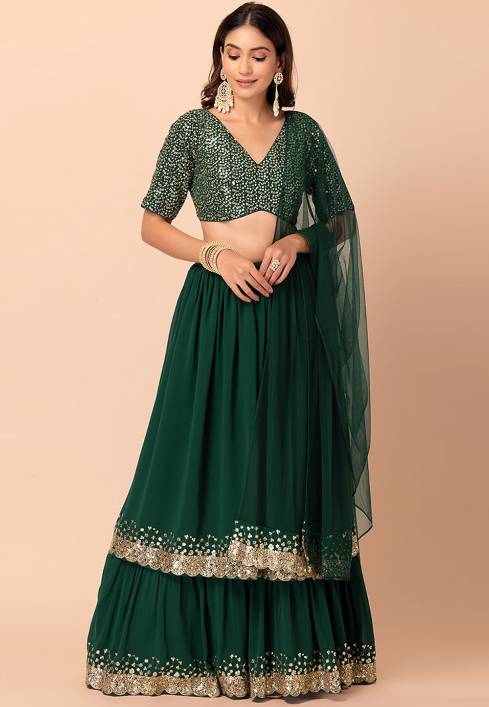 Green Georgette Circular Lehenga Choli 305305