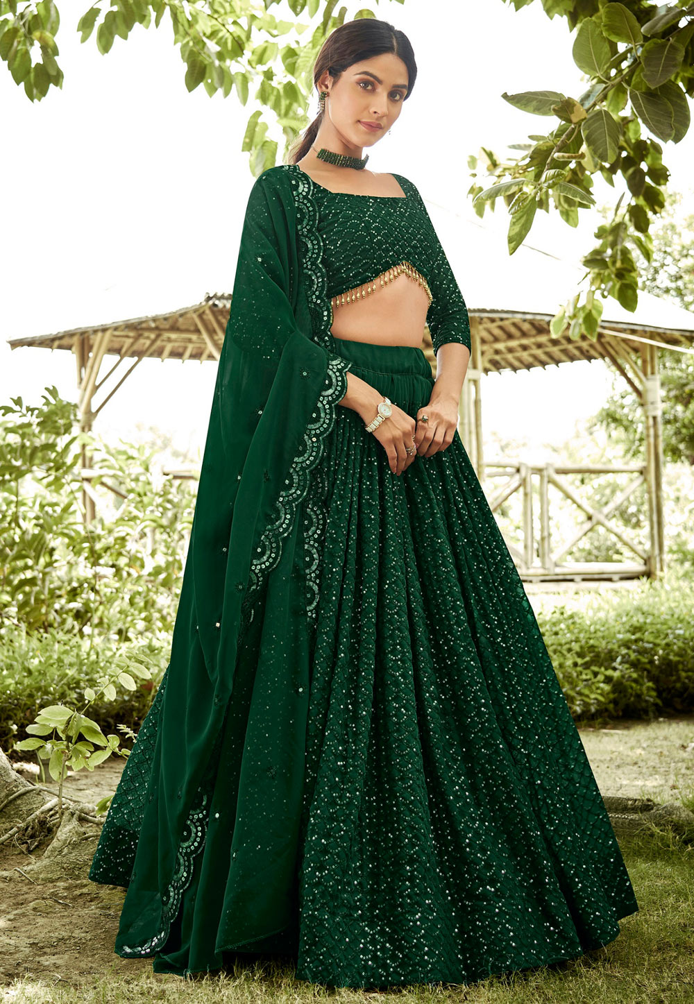 Green Georgette Circular Lehenga Choli 305900