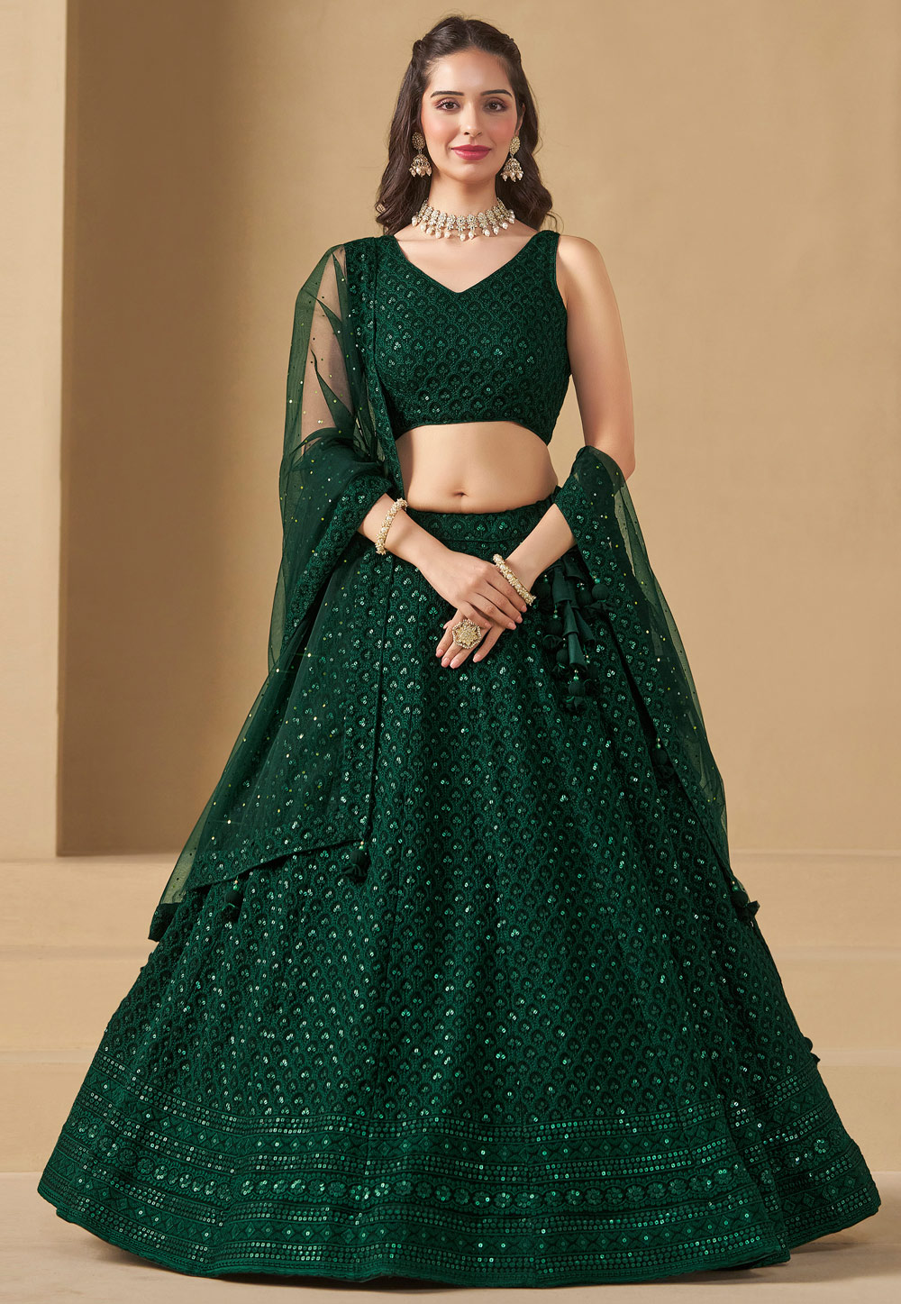 Green Georgette Circular Lehenga Choli 310361