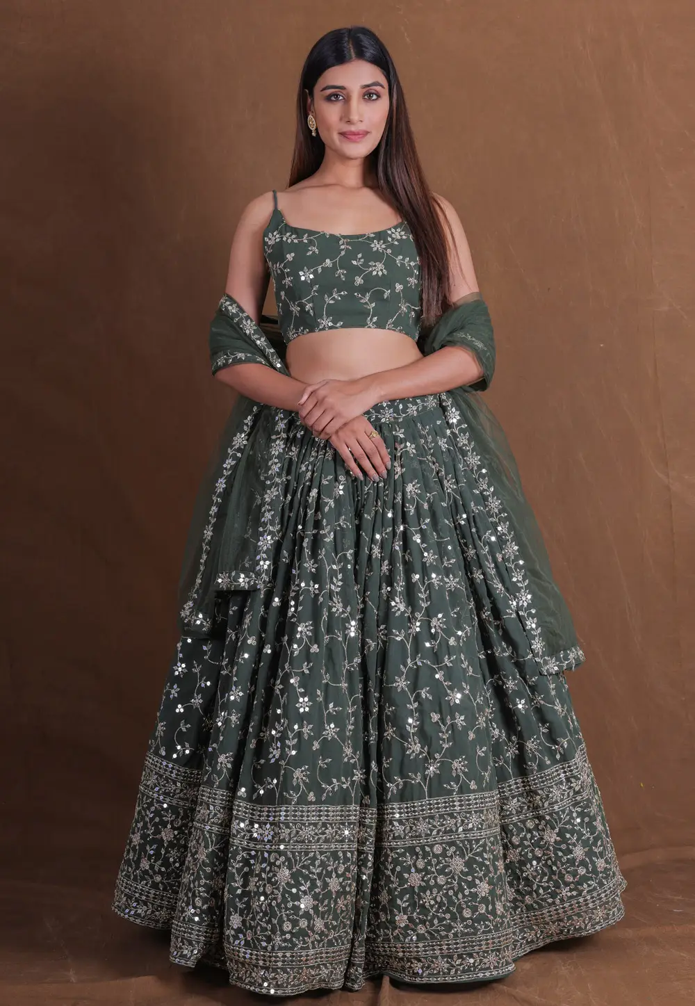 Green Georgette Circular Lehenga Choli 297134