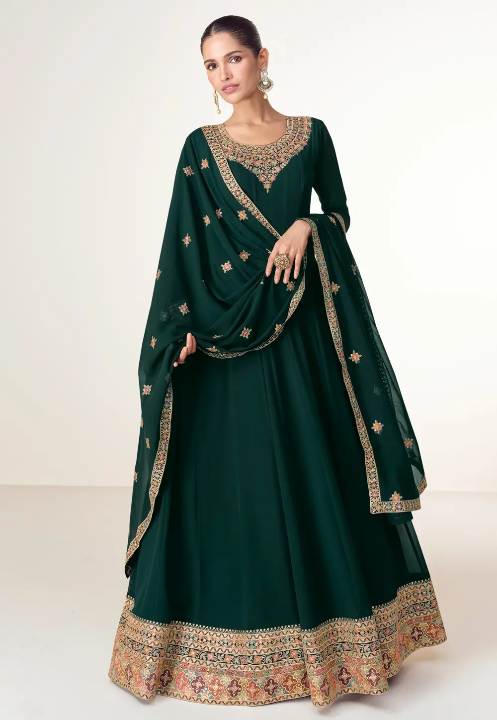 Green Georgette Floor Length Anarkali Suit 300396