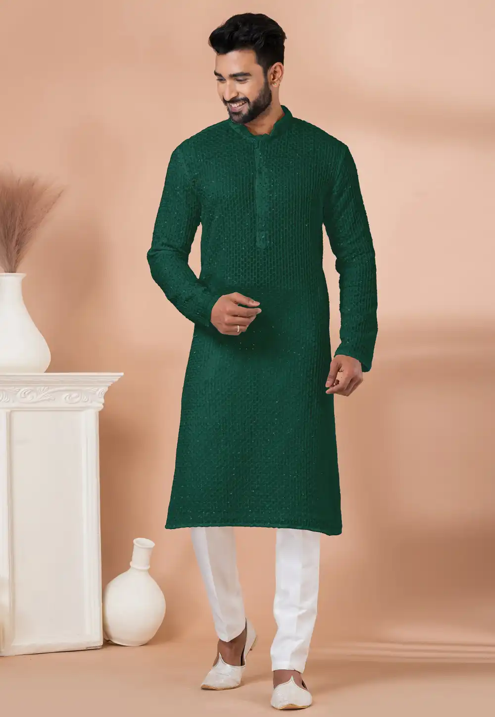 Green Georgette Kurta Pajama 291536