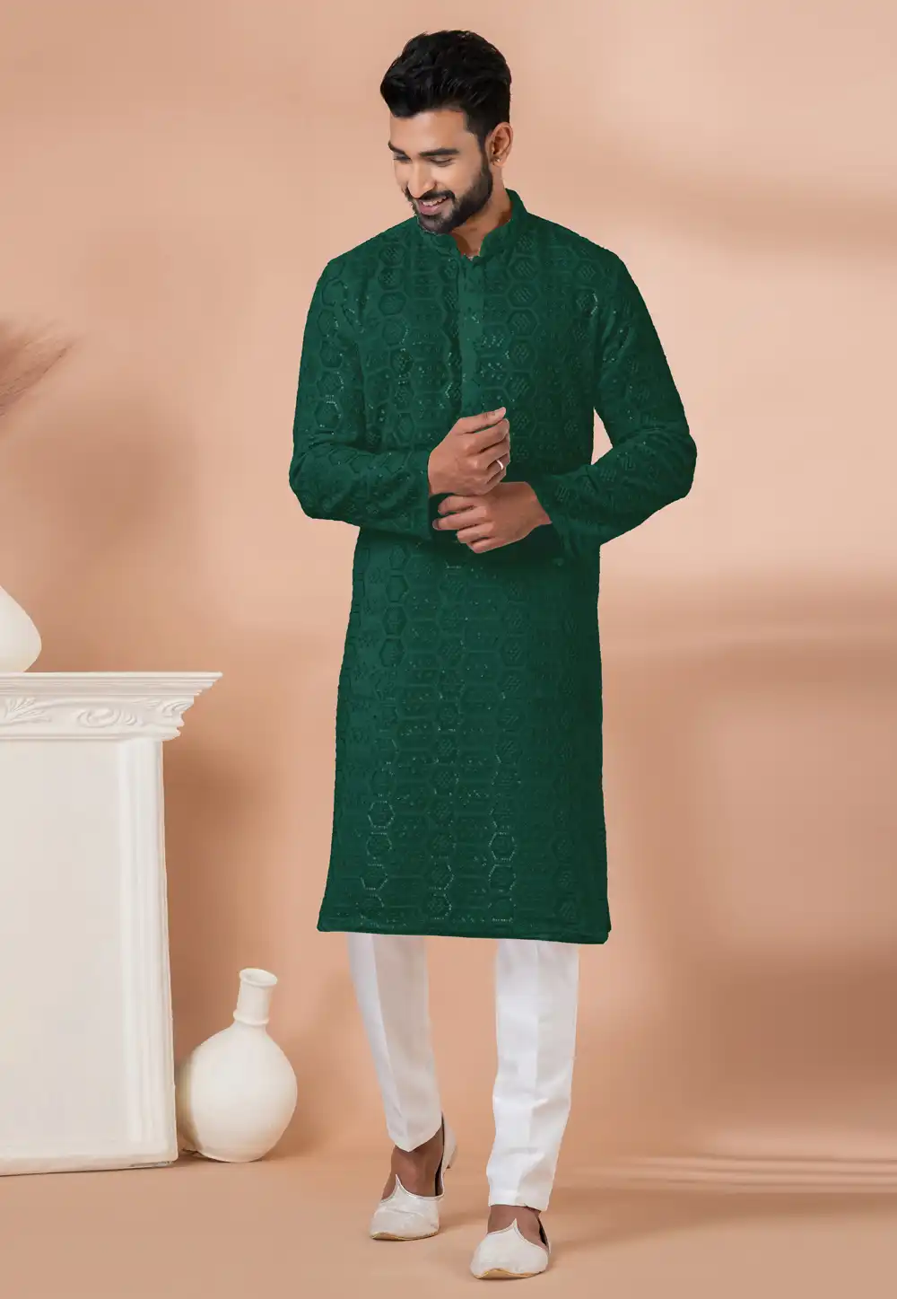 Green Georgette Kurta Pajama 292198